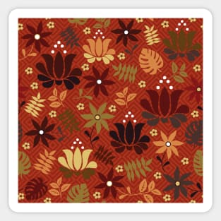 orange and yellow flowers on rust red Sticker